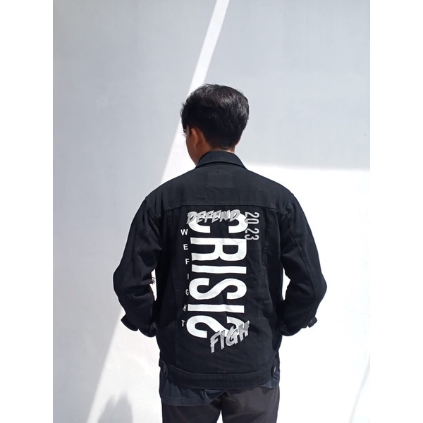 JAKET JEANS PRIA SABLON SAVAGE HITAM/ JAKET BISBALL JEANS PRIA