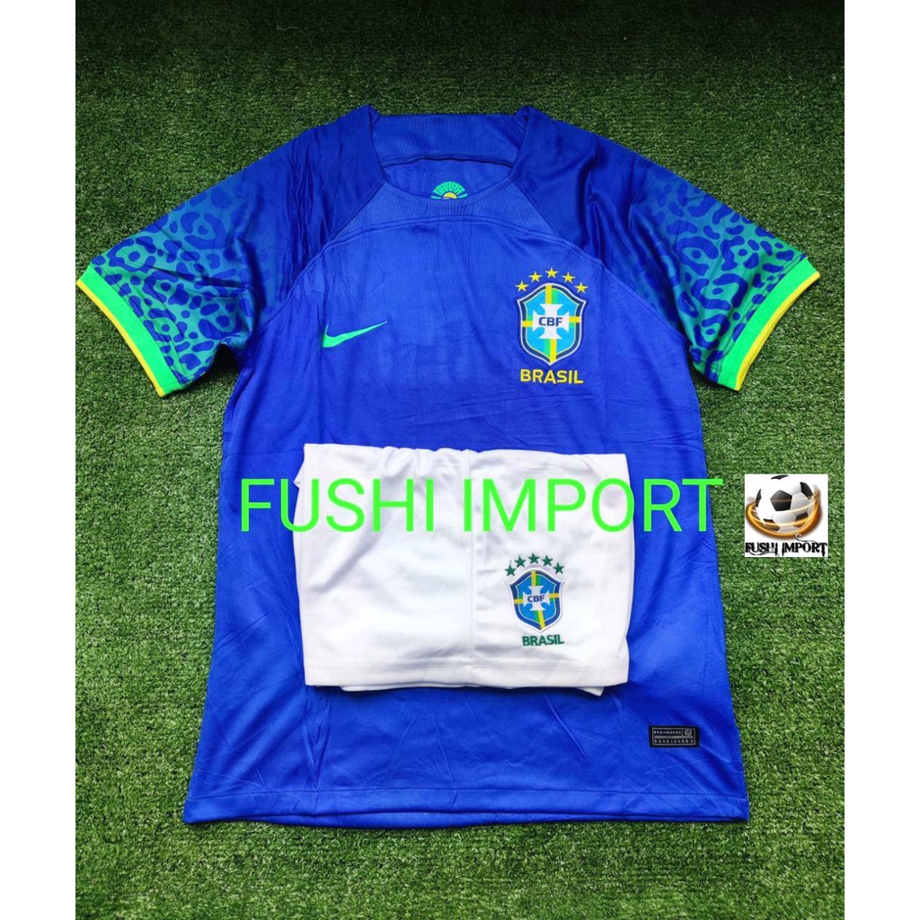 Setelan Jersey Baju Bola Brasil Away World Cup Piala Dunia 2022 ( Fullset Satu Set ) Grade Ori