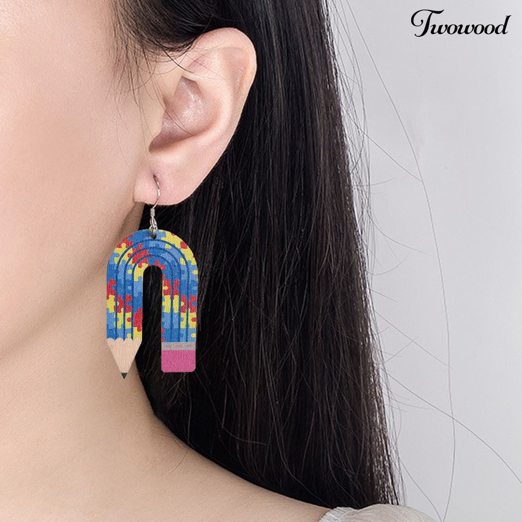 1 Pasang Anting Bentuk Pensil Motif Leopard Untuk Wanita