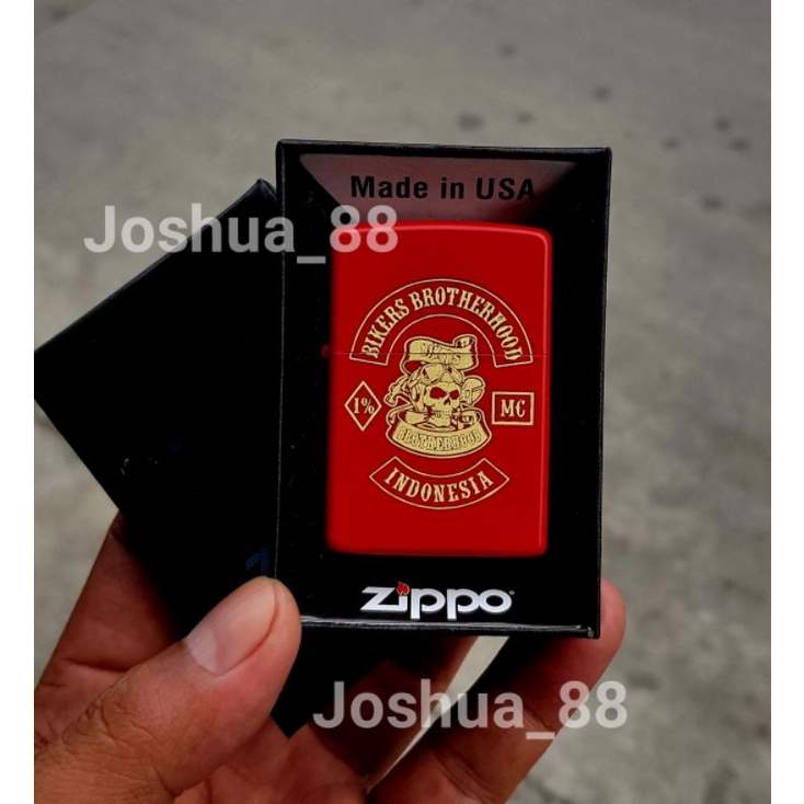 Zippo Korek Api Red Matte Custom Ukir Logo Brotherhood 1% Bisa Ukir Logo Dan Nama Sendiri