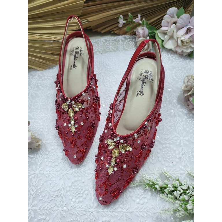 sepatu wedding cantik lauriena merah maroon 7 cm runcing