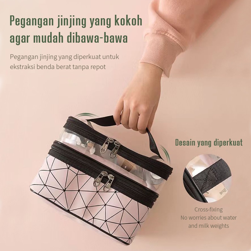 MAANGE Tempat Alat Baru Transparan Travel Tas Koper Make Up Organizer Pouch Bag Dua Lapisan Tas Kosmetik Washbag Kotak Cosmetic Koper Wanita Lucu Transparan Serbaguna Anti Air Penyimpanan Aksesoris 0308