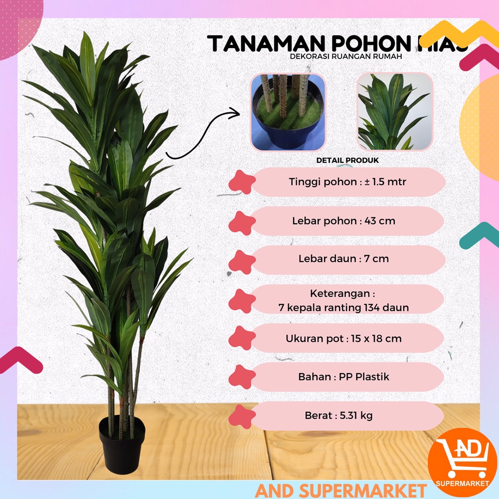 AND / COD / Pohon Hias Artificial Tanaman Pohon Dracaena Fragrans Hias Plastik Dekorasi Ruangan Rumah PBP129