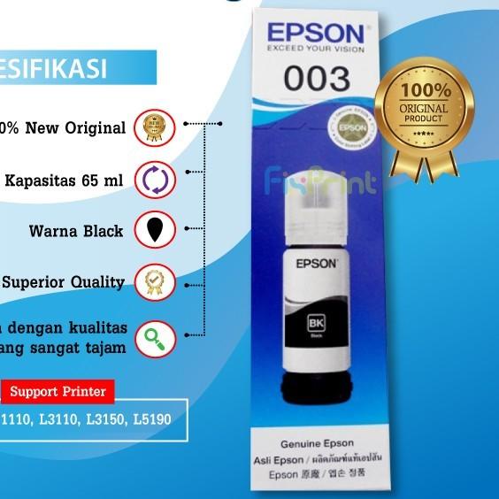 Tinta Epson 003 Black Color Original Ink Printer L5296 L1210 L3210 - Hitam