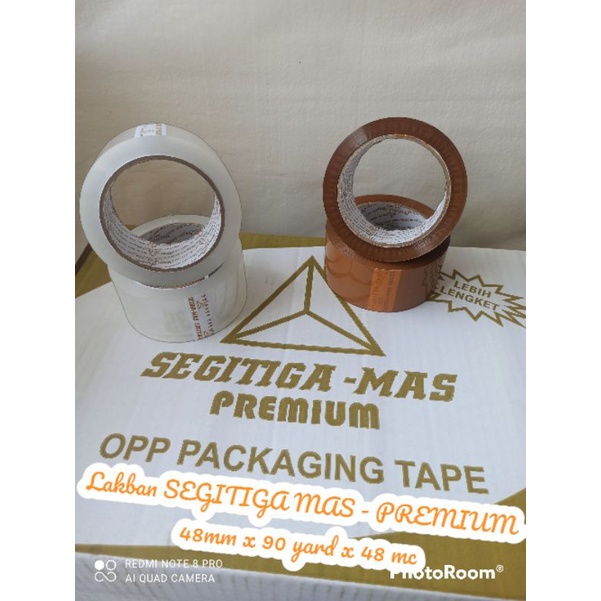 

1 pcs | Lakban BENING / COKLAT SM-EMAS 2"(48 mm) x 90 yard x 48 mc OPP Tape merk Segitiga Mas kemasan Emas gold