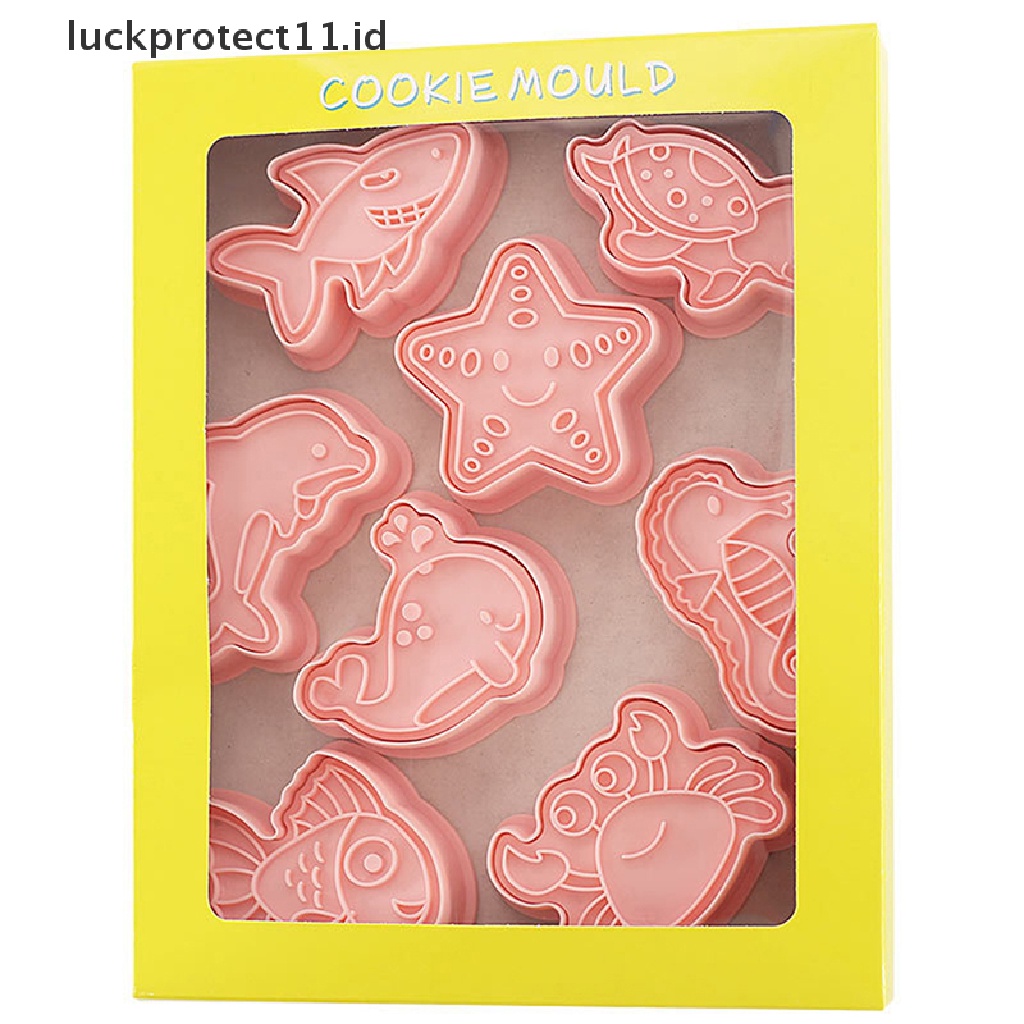 8pcs / Set Cetakan Kue / Biskuit / Fondant Bentuk Kartun Hewan Laut / Kepiting / Lumba-Lumba 3D DIY