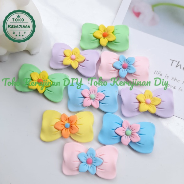 (5 Pcs) Clay Resin Pita Tempel Pastel Model Bunga