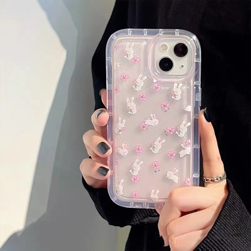 Soft Case Silikon TPU Transparan Motif Bunga Kelinci Untuk IPhone 14 12 13 Pro Max 11 XS XR X 8 7 6S Plus