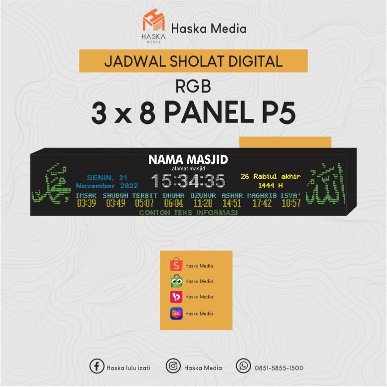 JAM JADWAL SHOLAT DIGITAL JWS 3X8 PANEL P5 RGB