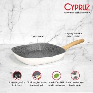 Cypruz FP-0718 Grill Pan 28 cm White Granite Panggangan Induksi