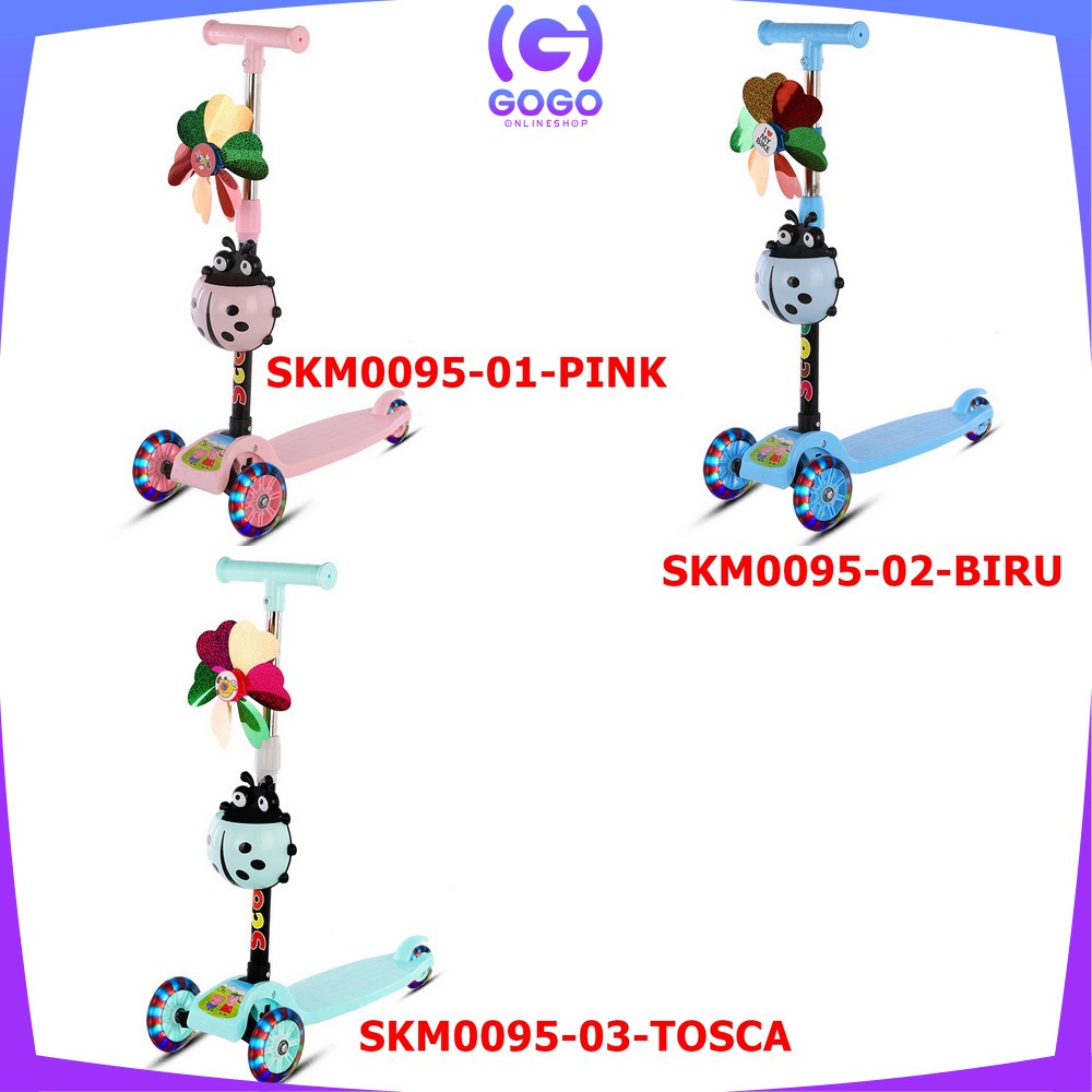 GOGO-M95 Mainan Otopet Scooter Anak Otoped Kumbang Skuter Anak Roda 3 Bisa Lipat Lampu LED Roda Murah