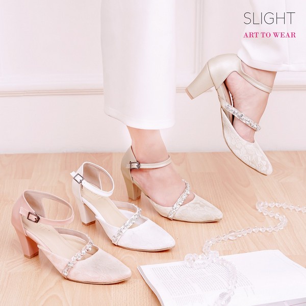 SLIGHT Sepatu High Heels Pointed Straps Ophelia Putih Gold Pink