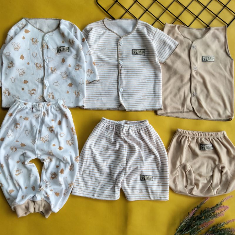 3 stel / 6 pcs baju celana bayi newborn seri warna 4