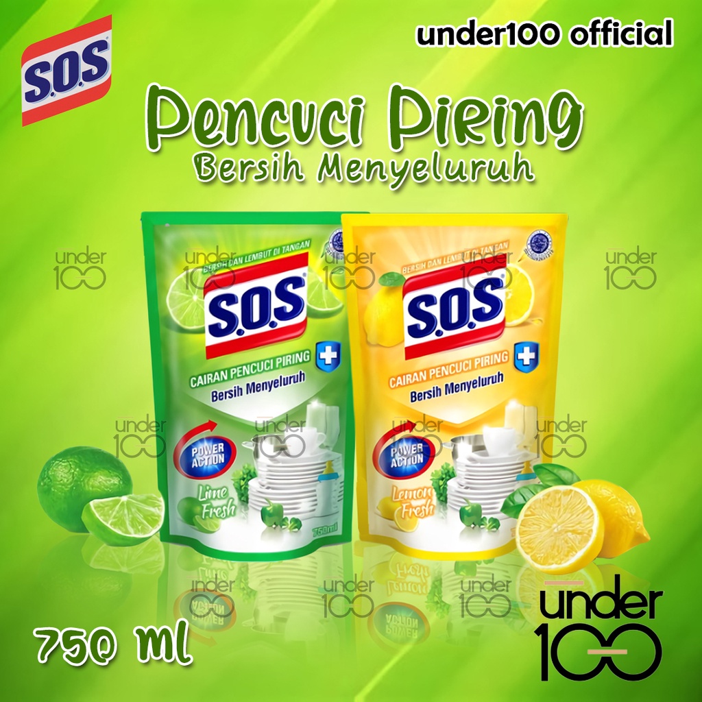 ❤ Under100 ❤ SOS Pencuci Piring – Refill – All Varians (750ml) | Lime Fresh | Lemon Fresh Ginger | HALAL