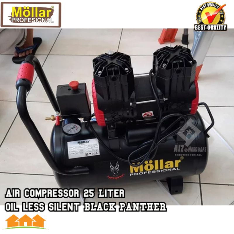 MOLLAR Kompresor Angin Udara Air Compressor 1HP 25 Liter oil less silent MLR-AC-1525BP-R