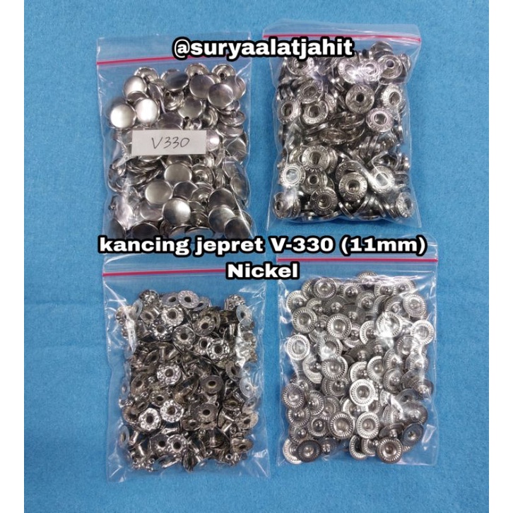 kancing jepret V-330 (11mm) Nickel @1gros set 4macam =rp.27.500/grs