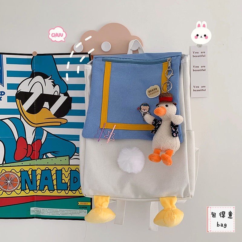 Sera College Style Ransel Donald Duck Gadis Lucu Hati Tas Sekolah Kanvas Ransel Sekolah Menengah Pertama Sekolah Menengah Pertama Jepang Hong Kong Style Korea