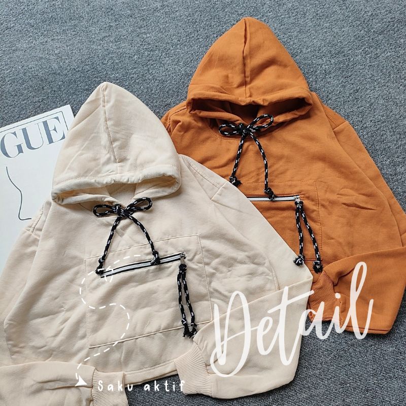 KAWAI HOODIE // HOODIE CROP POCKET SAKU TALI FLEECE