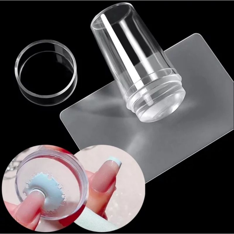 Nail Art Stamper Silicon Seal Transparan Crystal Scraper Kuku Set Transfer Gambar Kuku