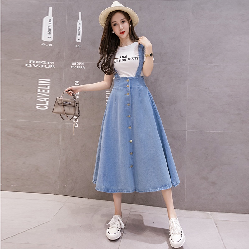 Baju Pantai Santai Terusan Dress Denim Jeans Rok Panjang