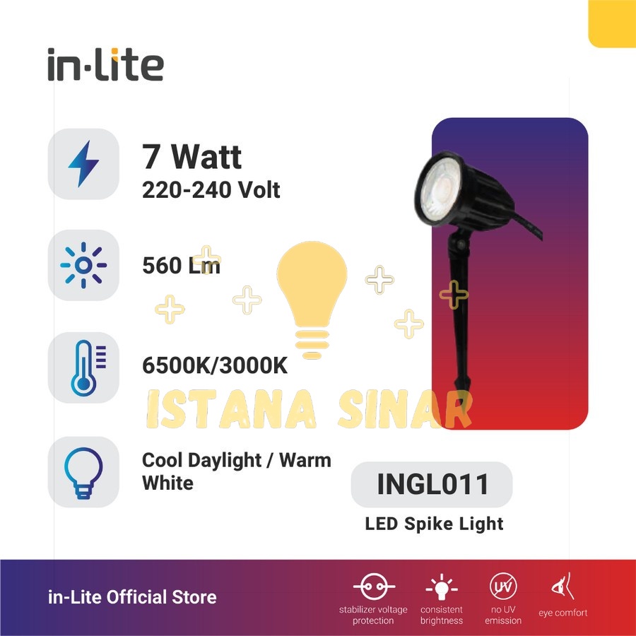 LAMPU LED SPIKE LIGHT / LAMPU TAMAN INLITE 7W 7 WATT - INGL011 - Kuning