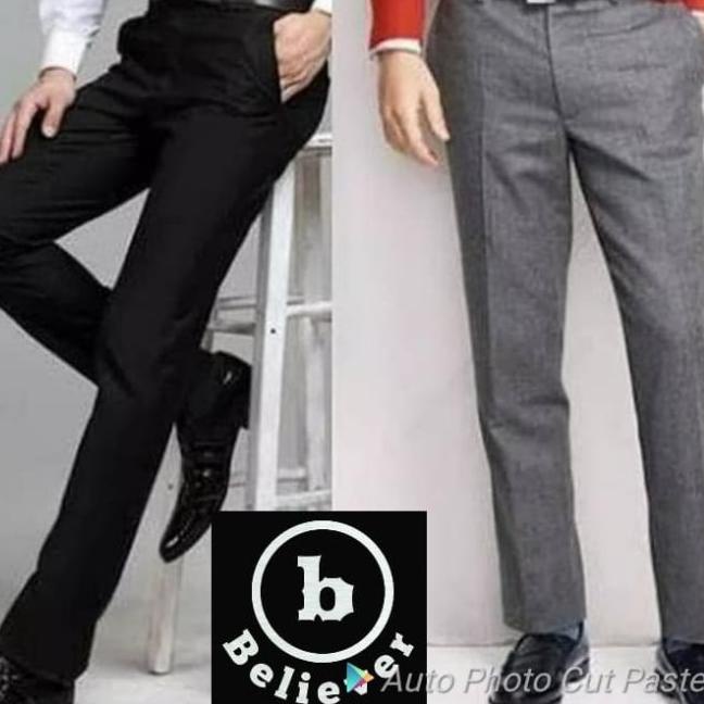 celana bahan kerja pria formal slim fit bahan semi wol (size 27-34) - Hitam, 27
