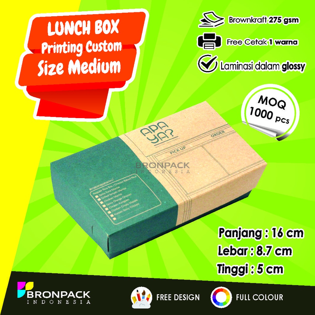 KEMASAN PAPER LUNCH BOX KRAFT COKLAT CUSTOM PRINTING SIZE MEDIUM