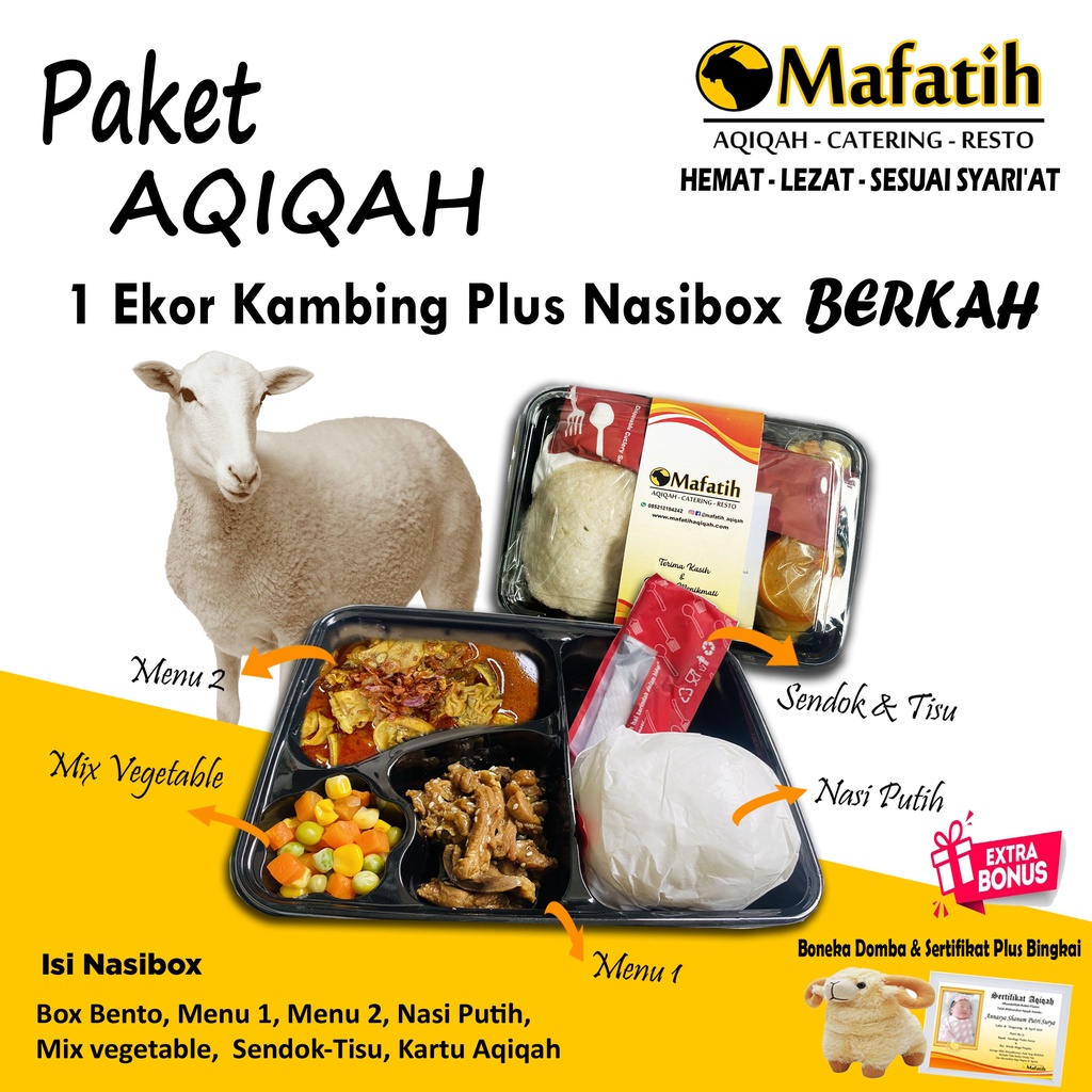 

Mafatih Aqiqah / Paket aqiqah anak perempuan 1 ekor kambing plus nasibox type berkah