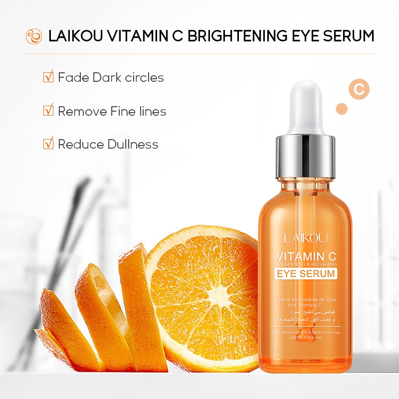 LAIKOU Vitamin C Anti-aging Eye Serum Esensi Memudarkan Kerutan Lingkaran Hitam Kantung Mata 30ml