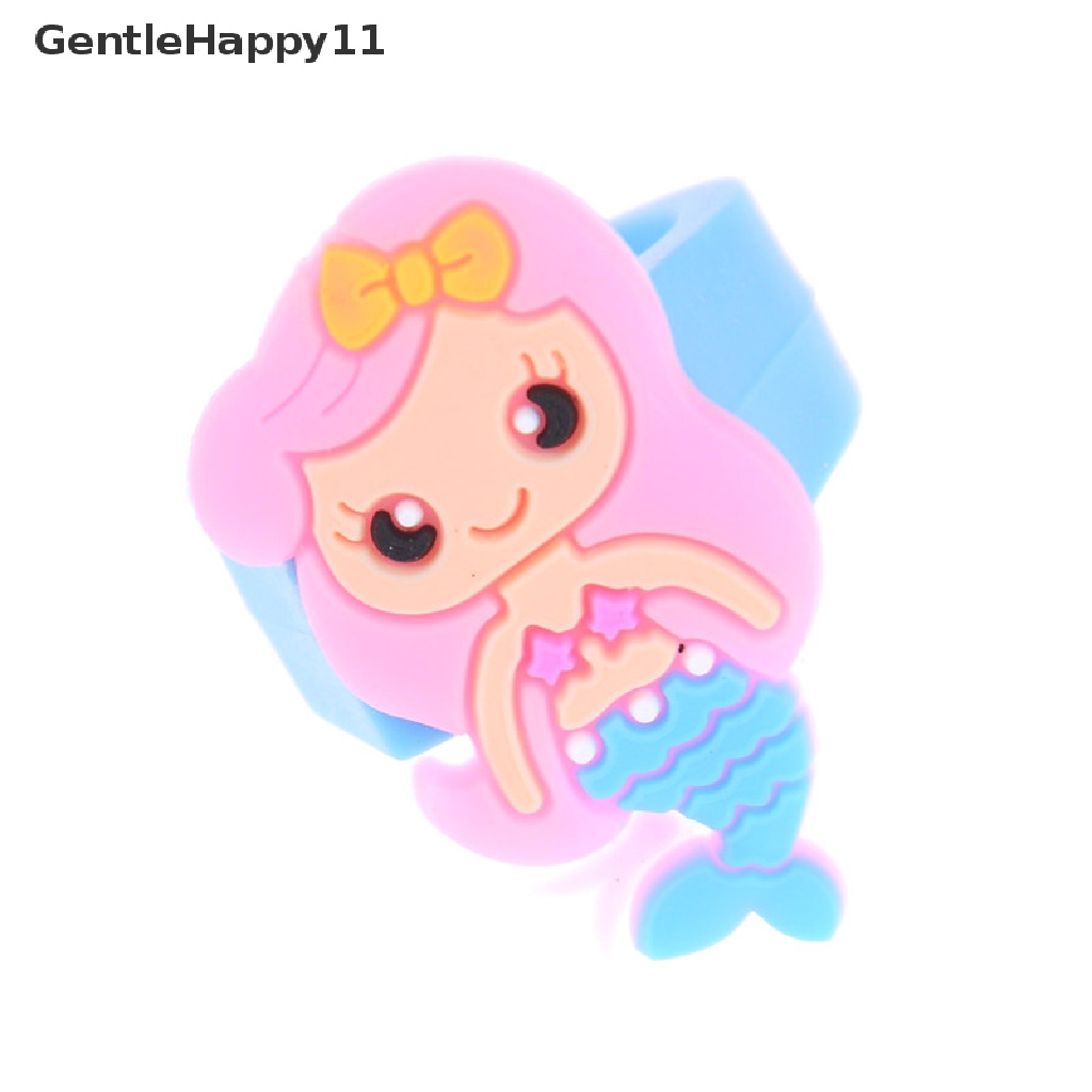 Gentlehappy 1PC Karet PVC Kartun Mermaid Princess Anak Cincin Anak Mainan Cincin Silikon id