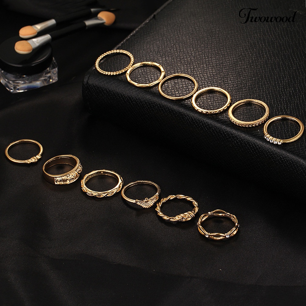 12 Pcs / Set Cincin Knuckle Berlian Imitasi Model Ukir Twisted Gaya Retro Untuk Wanita