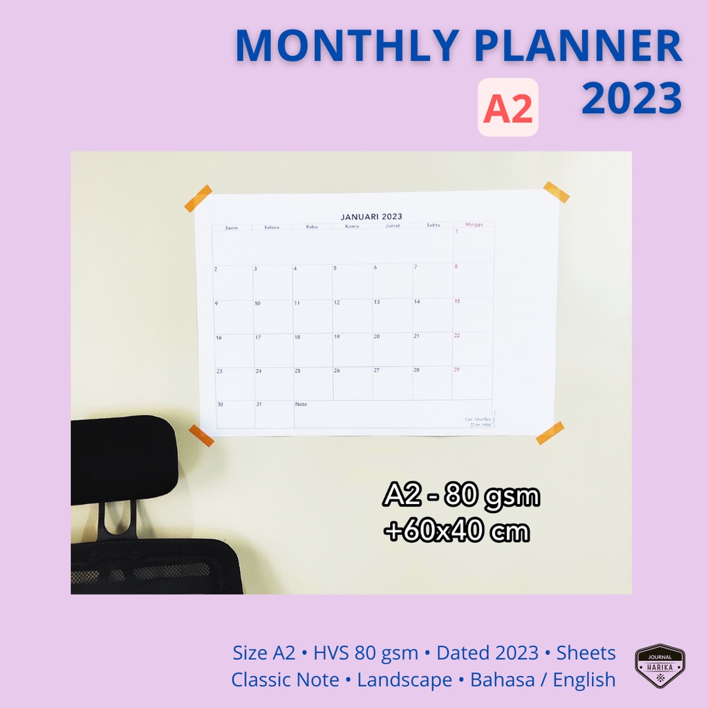 

Monthly Planner 2023 | A2 | Lembaran | Kalender