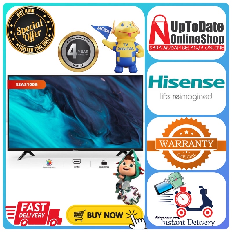 TV HISENSE 32A3100G 32 A3100 32A3 LED 32INCH DIGITAL TV USB HDMI MOVIE HD LED DOLBY DIGITAL TV HISEN