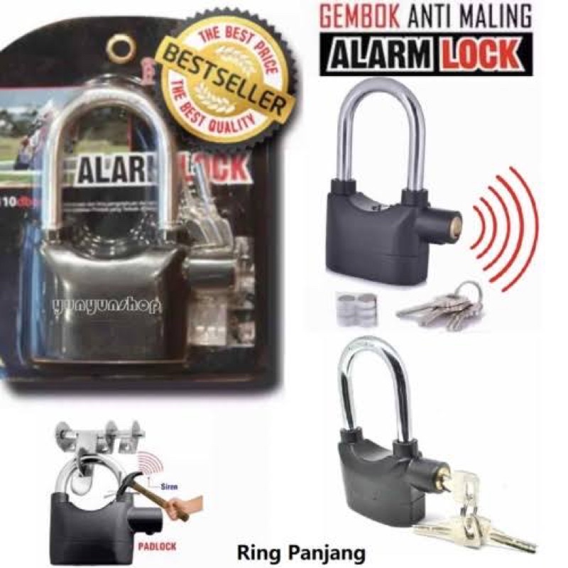 Gembok Alarm Suara Anti Maling Anti Pencuri Ring Pengaman Motor / Sepeda/Pagar Rumah