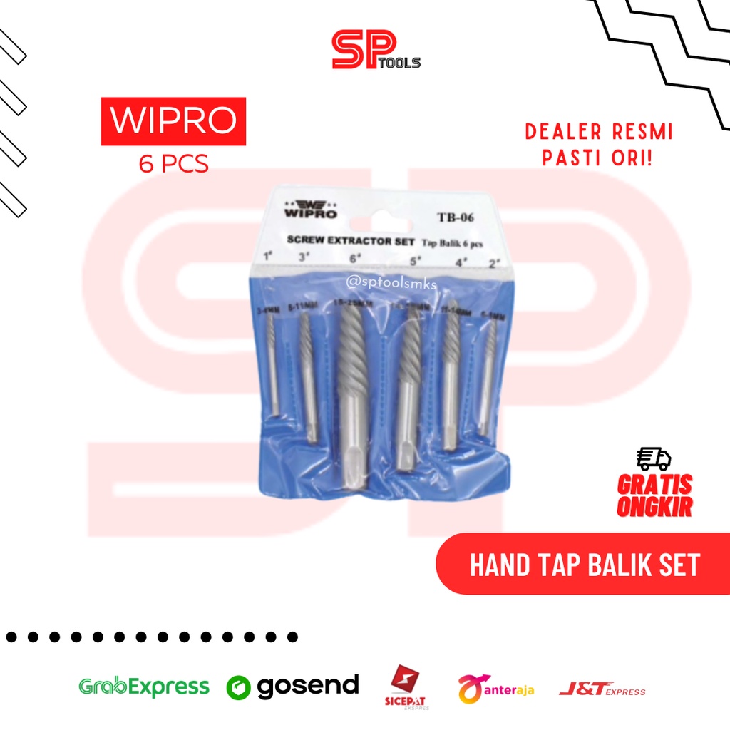 HAND TAP BALIK 6PCS ALAT BUKA BAUT RUSAK PATAH SCREW EXTRACTOR WIPRO