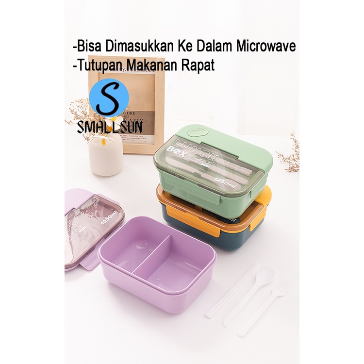 Lunch Box Anti Tumpah 1250ml Tempat Bekal 2 Sekat/3 Sekat Dengan Sendok Garpu Sumpit