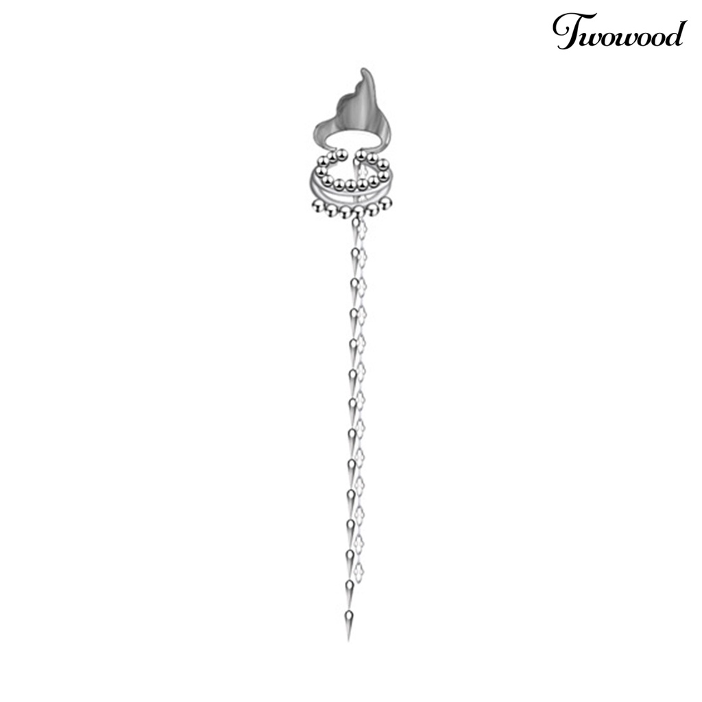 1 Pc Anting Klip Telinga Kanan Bentuk Geometris Model Rumbai Panjang Gaya Gothic Untuk Wanita