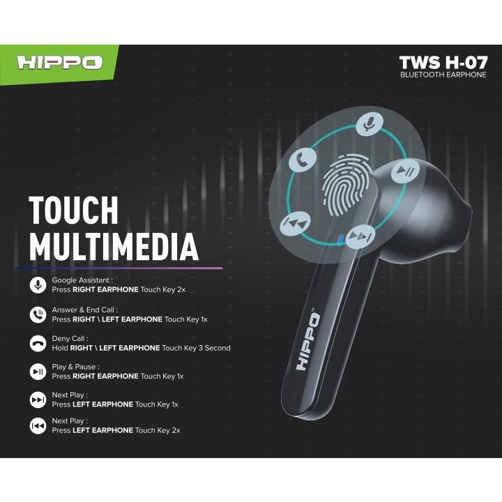Earphone Bluetooth TWS HIPPO H-07 Headset Wireless V5.2 Stereo