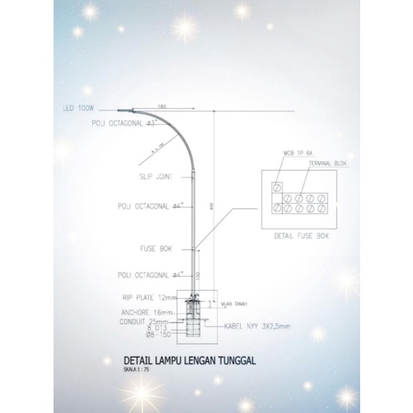 Tiang PJU 6m single parabolic oktagonal lampu PLN