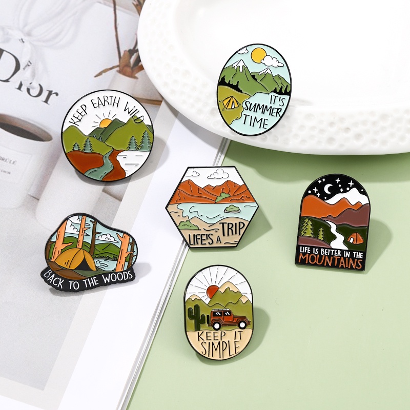 Bros Pin Enamel Desain Pemandangan Untuk Outdoor / Camping