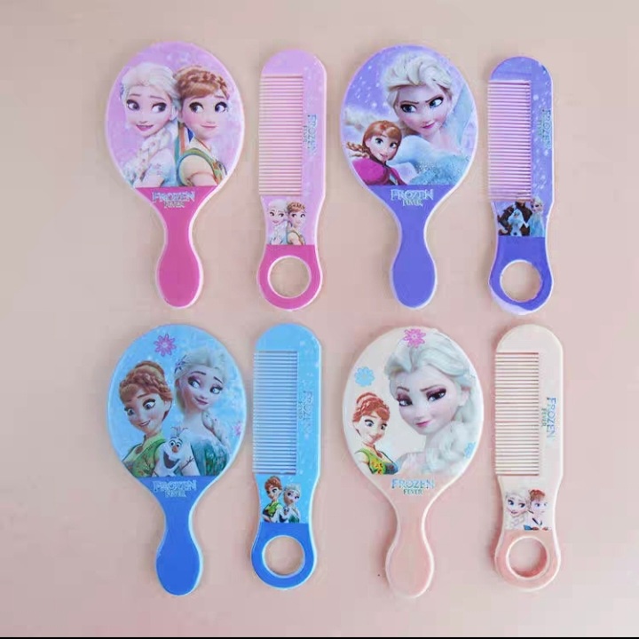 CERMIN KACA RIAS + SISIR GAGANG MINI SET PORTABLE MOTIF KARTUN KPOP LUCU / CERMIN PORTABLE / CERMIN GAGANG