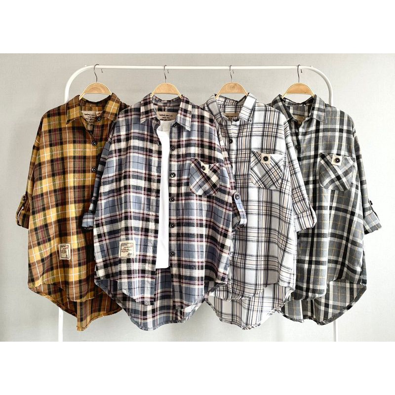 Atasan Kemeja Katun FLANEL import Kotak2 full LuBaNa New#6657