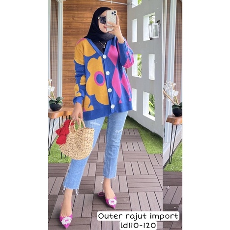 Daisy flower oversized cardigan cardi rajut knit bunga import
