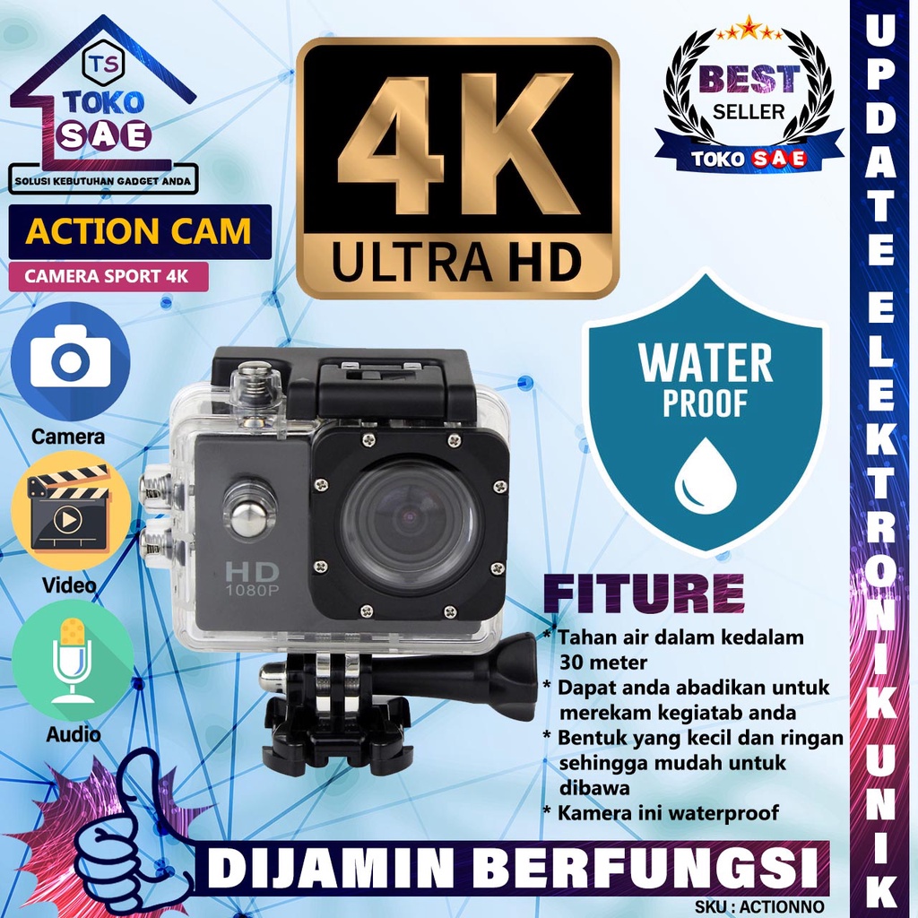 Kamera Sport HD 16Mp HD1080P Action Cam Resolusi 4k Waterproof Free Case Waterproof Termurah Murah T