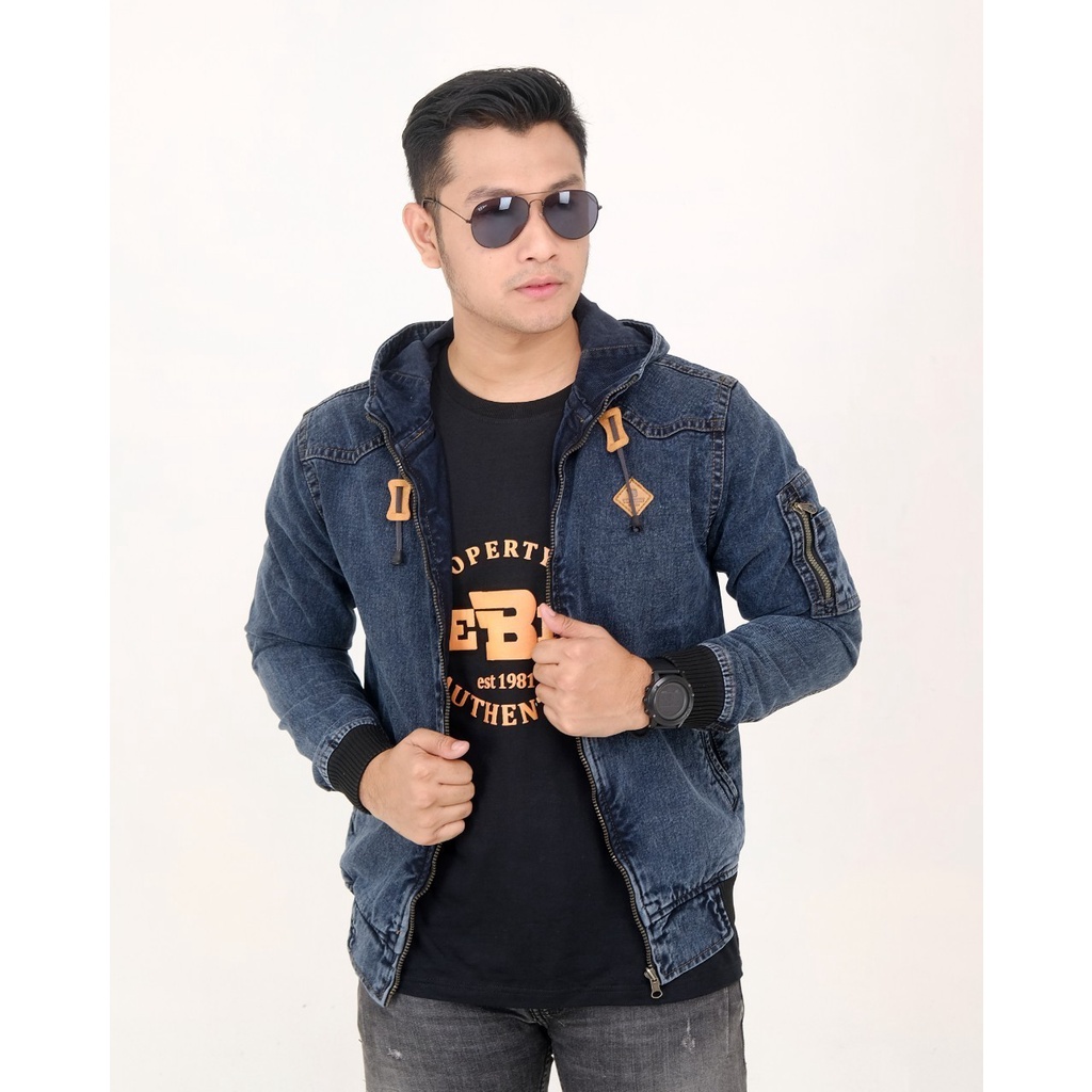 TERBARU THE BERRY Jaket Bomber Denim Hoodie Logo Kulit Original Pria