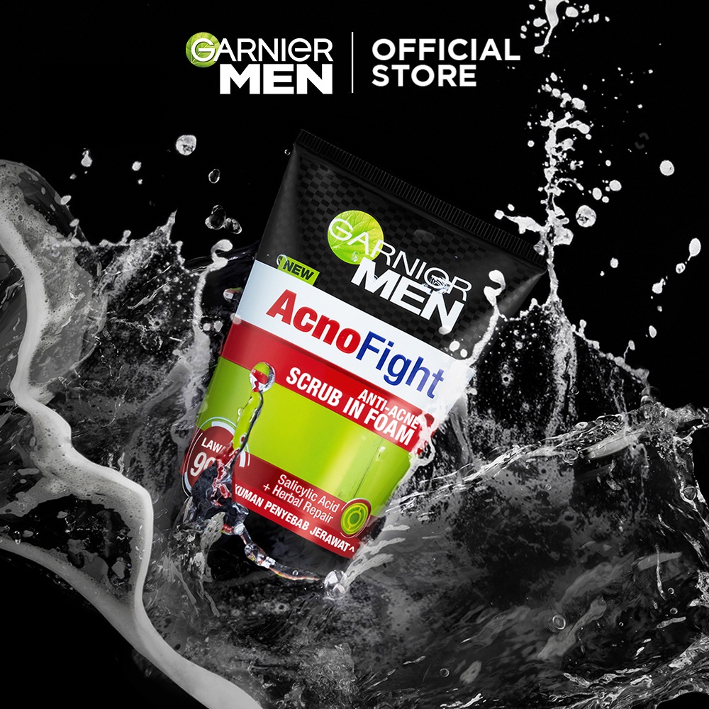 Garnier Men Acno Fight Anti-Acne Scrub In Foam Cleanser 100 ml (Untuk Wajah Bebas Jerawat)