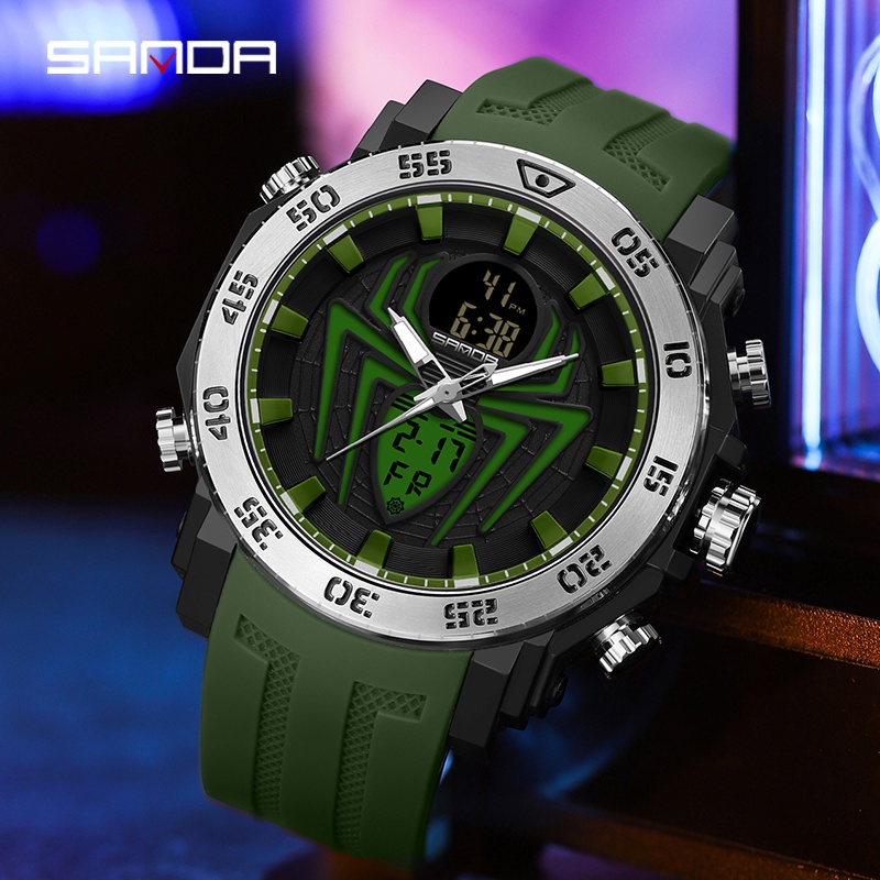 SANDA 6111 Jam Tangan Pria Digital Analog Tali Rubber Chronograph Anti Air WATCHKITE WKOS