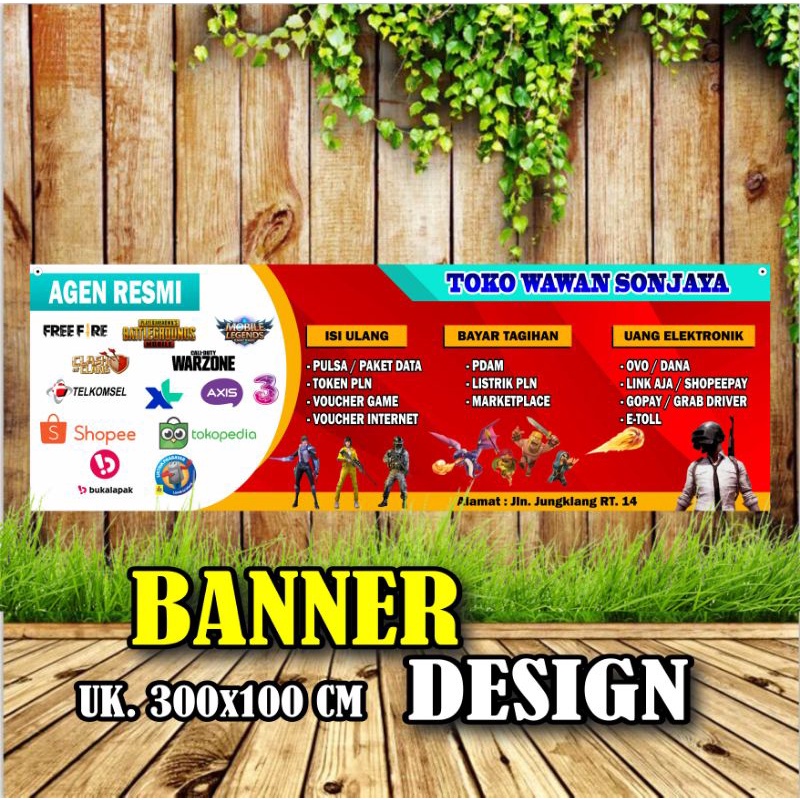 Spanduk Banner Konter Pulsa, Top Up Game, Pembayaran Online, Keren Murah