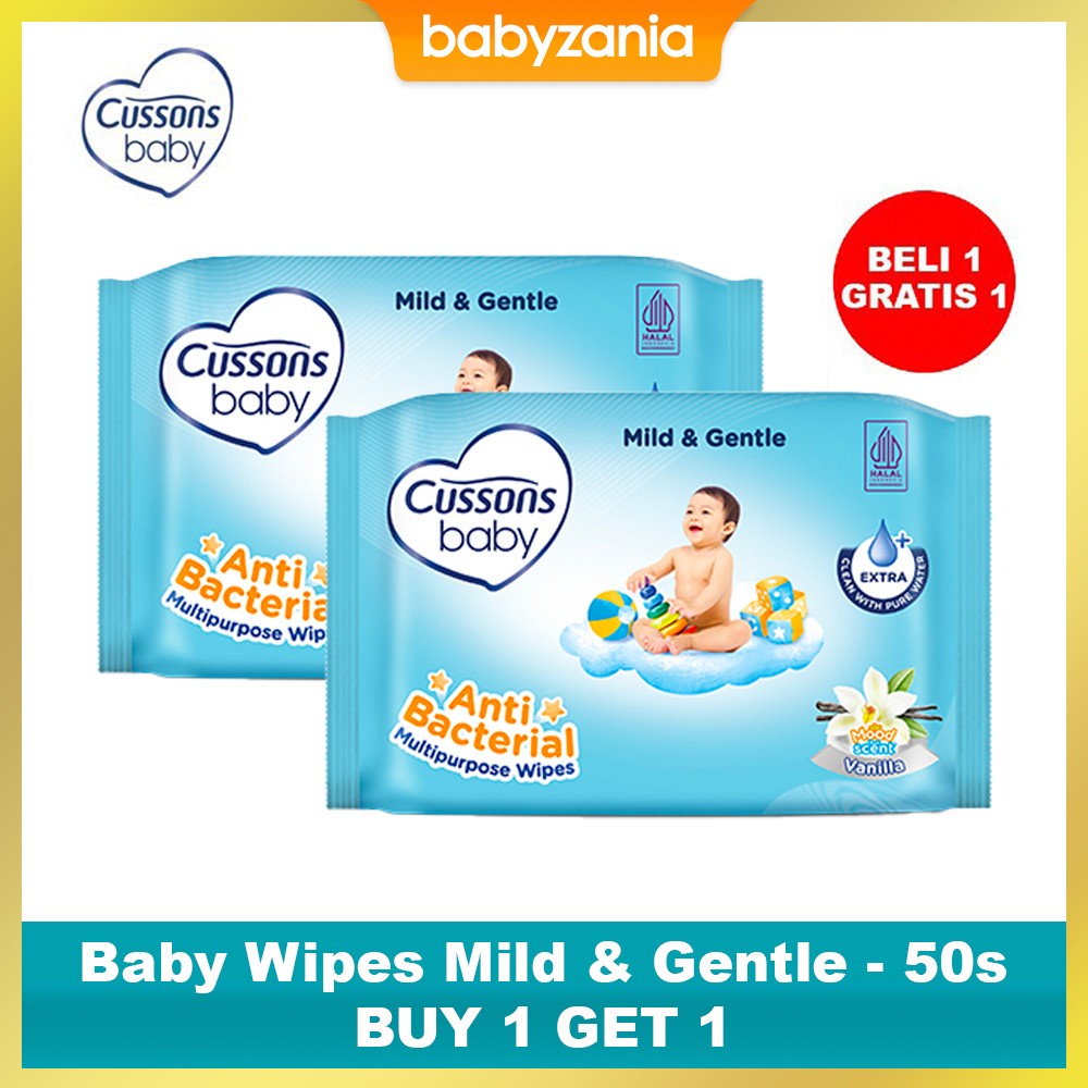 Cussons Baby Wipes Tissue Basah Bayi Mild &amp; Gentle 50 s - BUY 1 GET 1