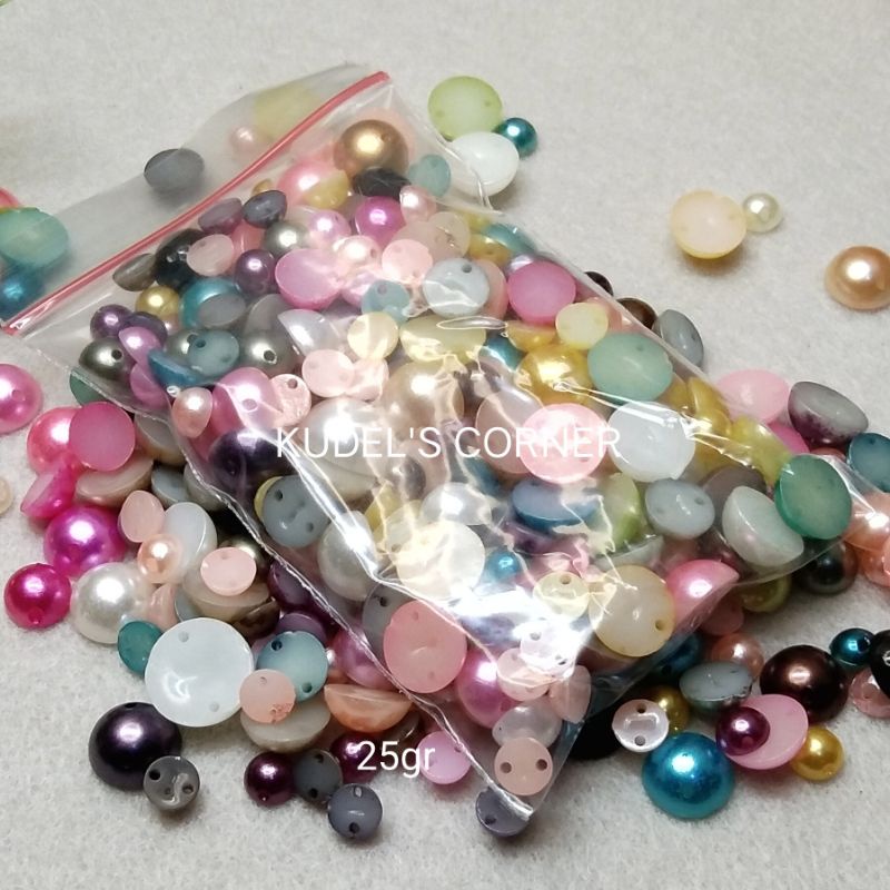 25gr mutbel / mutiara belah / half pearl mix warna dan ukuran